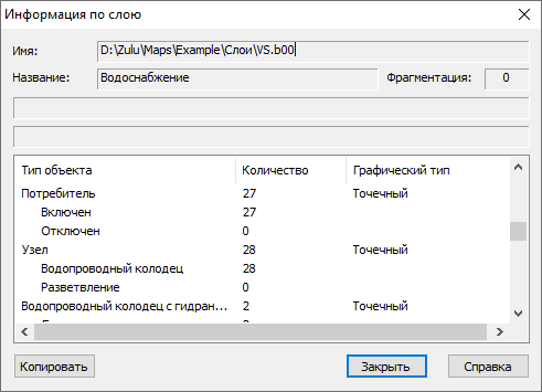 Пример окна информации