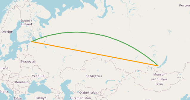 Нанесение линии по проекции и по сфероиду
