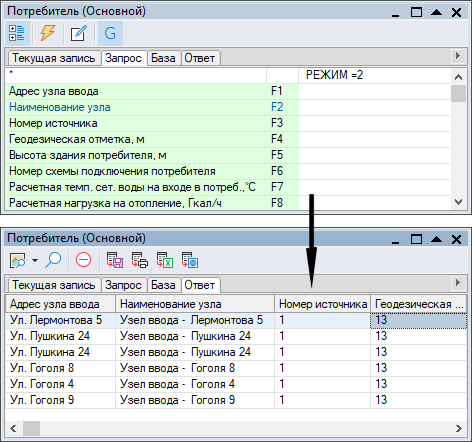 Окно семантической информации. Вкладка Запрос