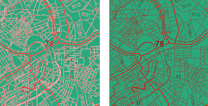 Слева- слой WMS без подбора полупрозрачности, справа- с подбором полупрозрачности