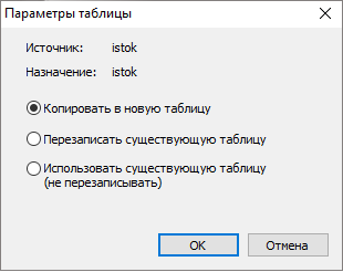 Параметры миграции таблицы