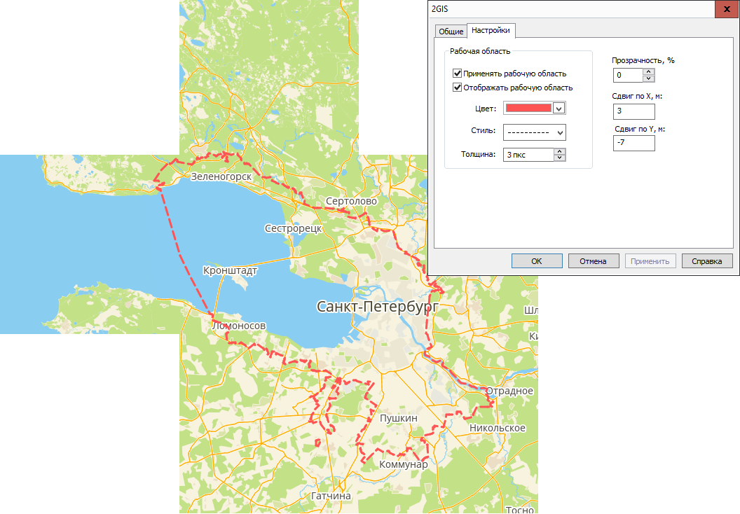 Пример отображения рабочей области тайлового слоя