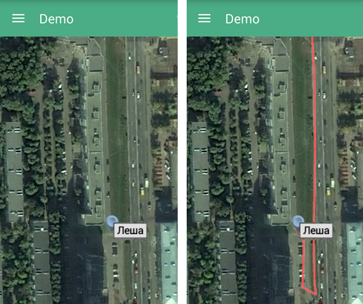 Отображение текущего положения и отображение трека объекта.