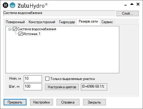 Вкладка Резерв сети