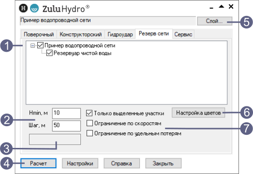 Вкладка Запас сети