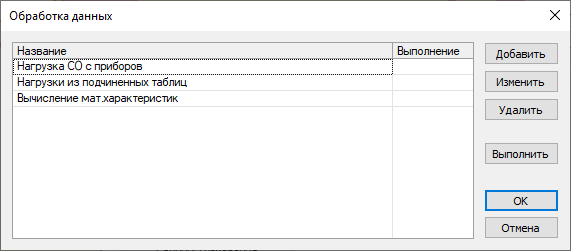 Список сценариев обработки данных